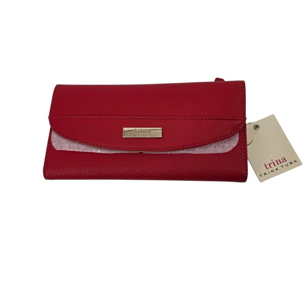 NWT Trina Trina Turk Red Pebbled Faux Leather Long Continental Tri-Fold Wallet